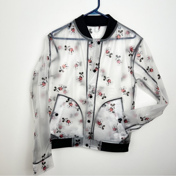 Disney Parks Mickey Mouse Rain Bomber Jacket Transparent Frosted Size Small NEW - Picture 1 of 7